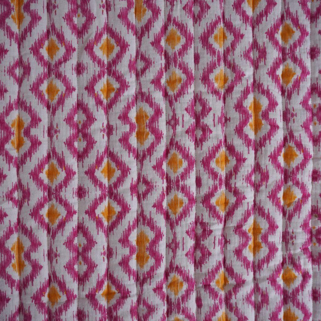 Musselin Stepper Doubleface Blüten Rauten pink orange